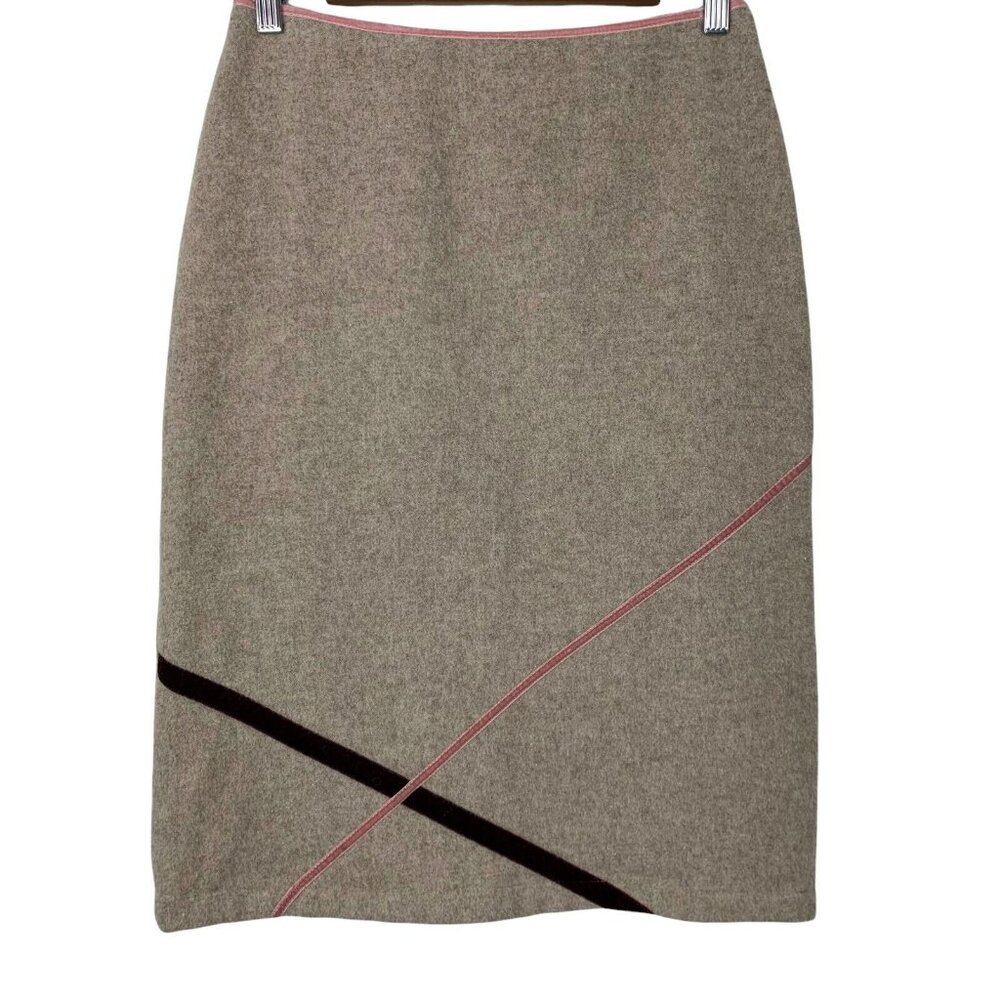 Vintage Skirt Built By Wendy Sz 8 Wool Velvet Trim A Line High Waist Knee Length